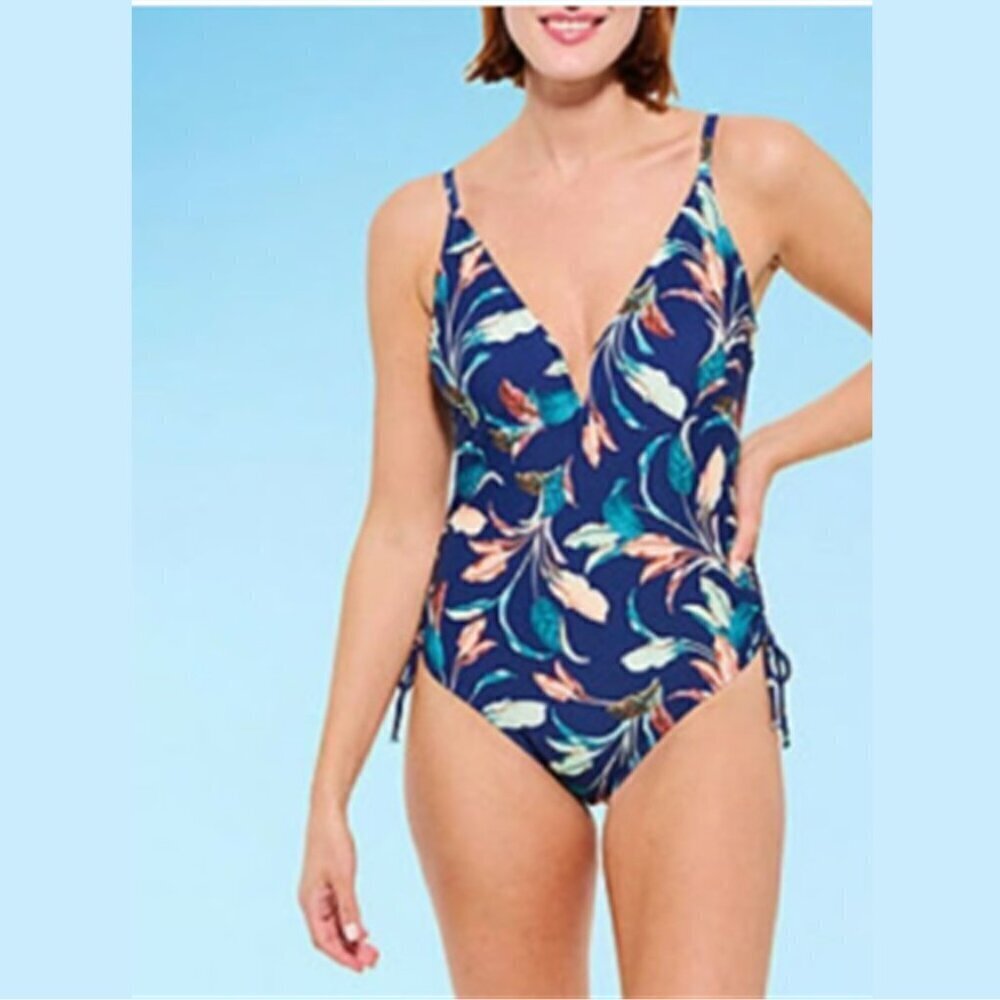 Mynah - Womens Lush Leaves V-Neck One Piece Swimsuit